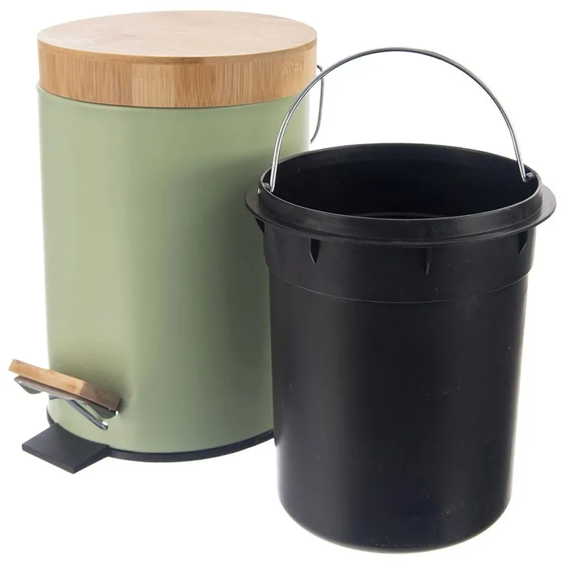 Kosz Na Śmieci Metalowy Z Pedałem 3 l GREENISH Pojemny MEBLIVA - Zielony