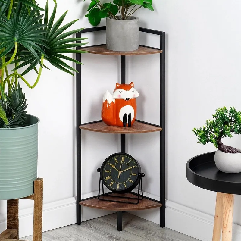Regał Metalowy Narożny 3 Półki MDF 235 x 235 x 76 cm GARDIVA - Czarny