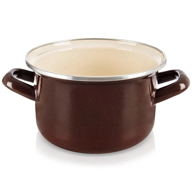 Garnek Emaliowany 1,4 l BROWN Retro 16 cm Indukcja Zmywarka MEBLIVA