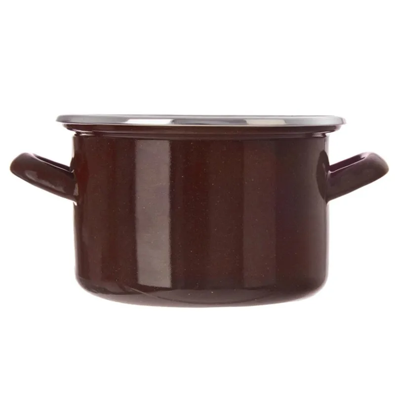 Garnek Emaliowany 1,4 l BROWN Retro 16 cm Indukcja Zmywarka MEBLIVA