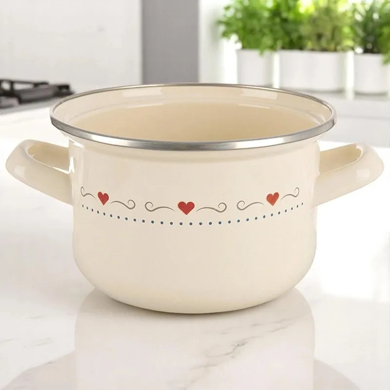 Garnek Emaliowany 1,4 l TONCA 16 cm Indukcja Zmywarka MEBLIVA - Kremowy