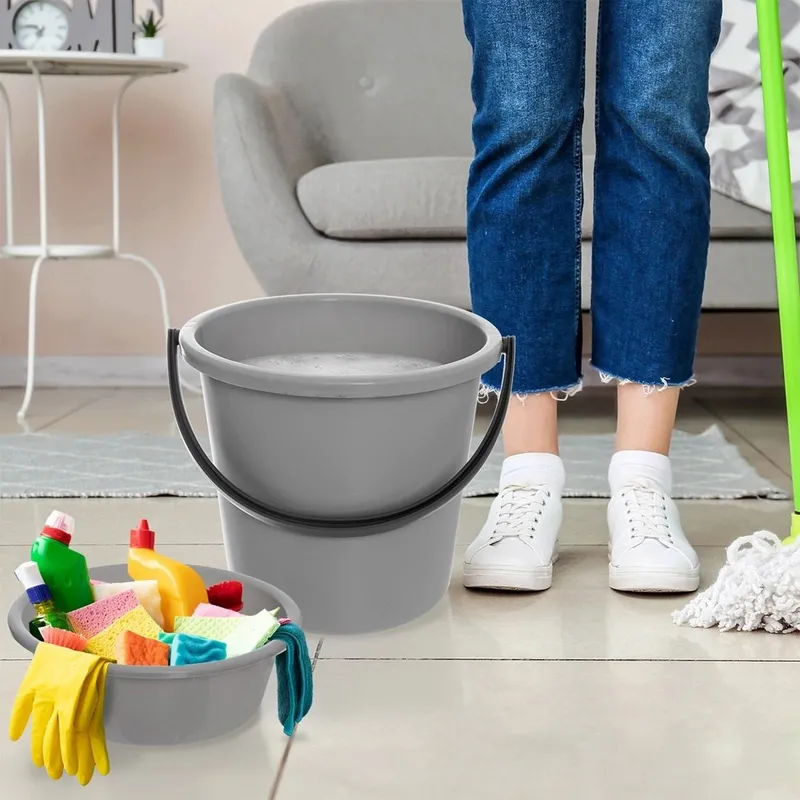 Wiadro Z Misą I Pokrywką 13 L/5 l Zestaw 3 Elementy Tworzywo MEBLIVA