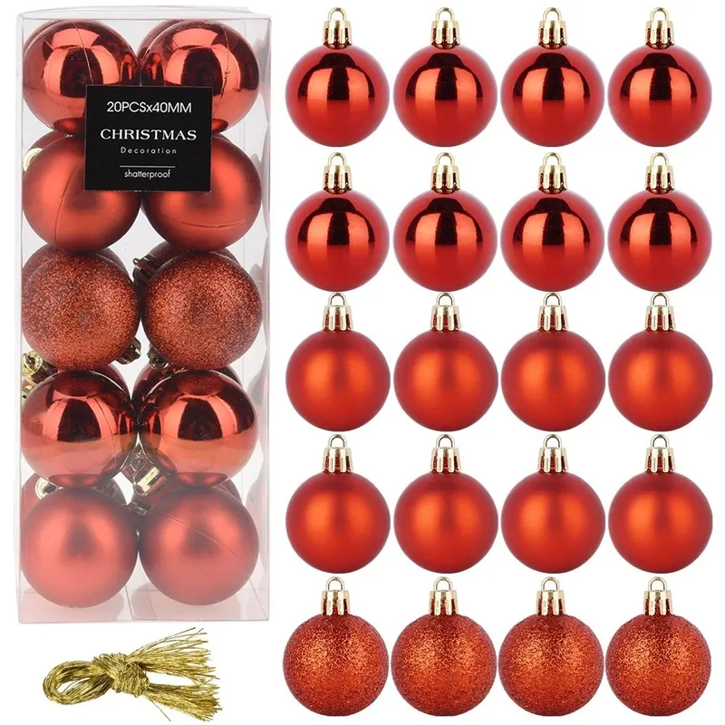 Bombki 20 szt. Nietłukące 4 cm Komplet Mat/Błysk/Brokat MEBLIVA - Czerwone