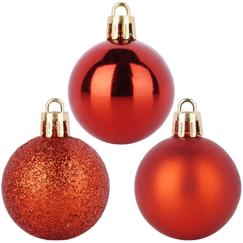 Bombki 20 szt. Nietłukące 4 cm Komplet Mat/Błysk/Brokat MEBLIVA - Czerwone