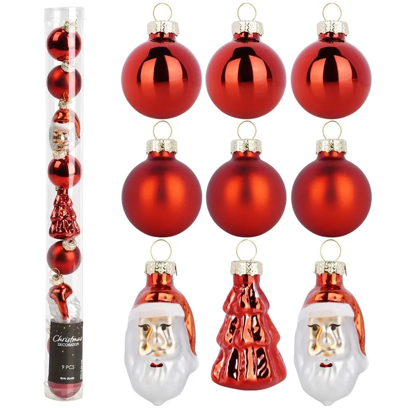 Bombki Czerwone 9 szt. Nietłukące 3 / 5 cm Choinka Mikołaj Okrągłe MEBLIVA