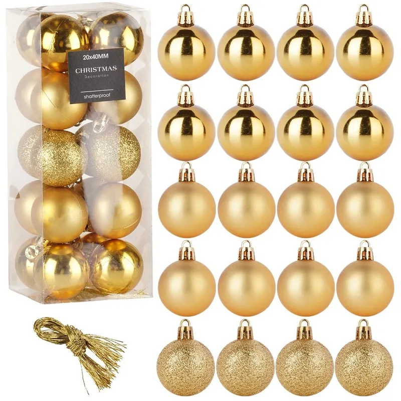 Bombki 20 szt. Nietłukące 4 cm Komplet Mat/Błysk/Brokat MEBLIVA - Złote
