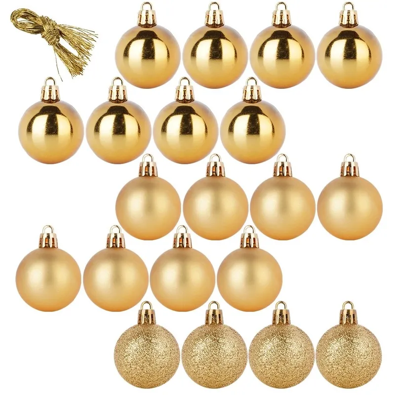 Bombki 20 szt. Nietłukące 4 cm Komplet Mat/Błysk/Brokat MEBLIVA - Złote