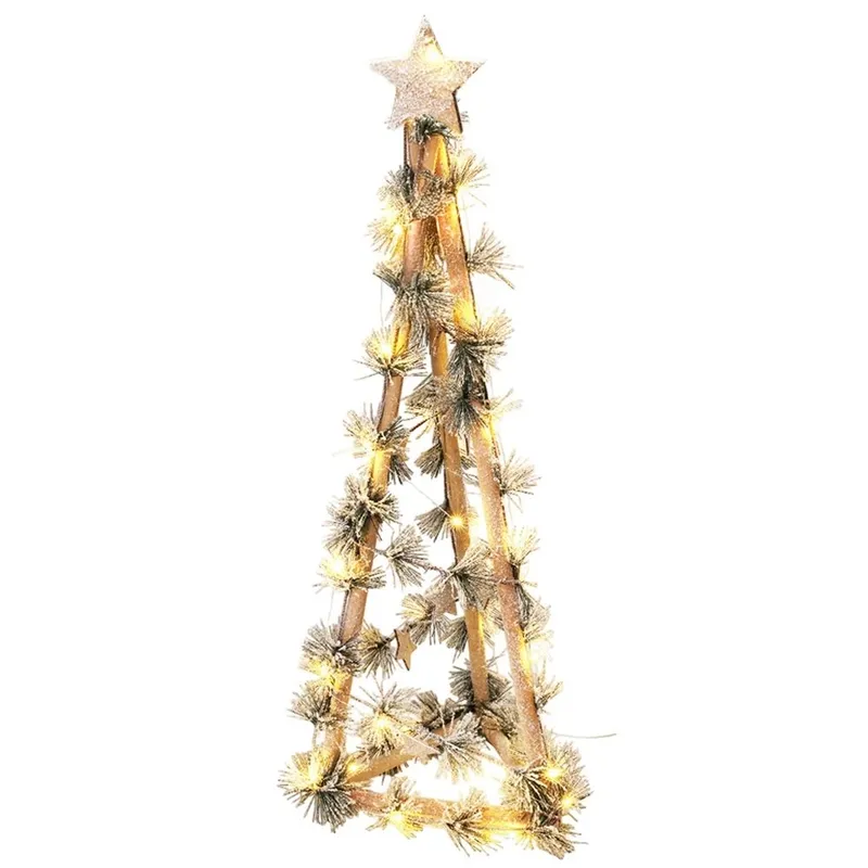 Choinka Świąteczna Stożek Drewniana 68 cm 40 LED Z Timerem Ozdoba MEBLIVA