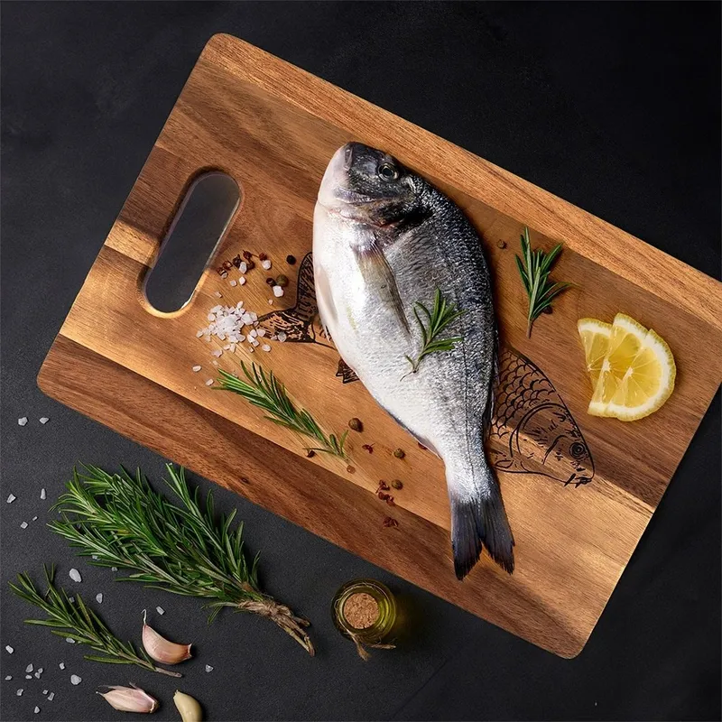 Deska Do Krojenia Akacjowa 36 x 24 cm Drewniana Uchwyt Fish MEBLIVA
