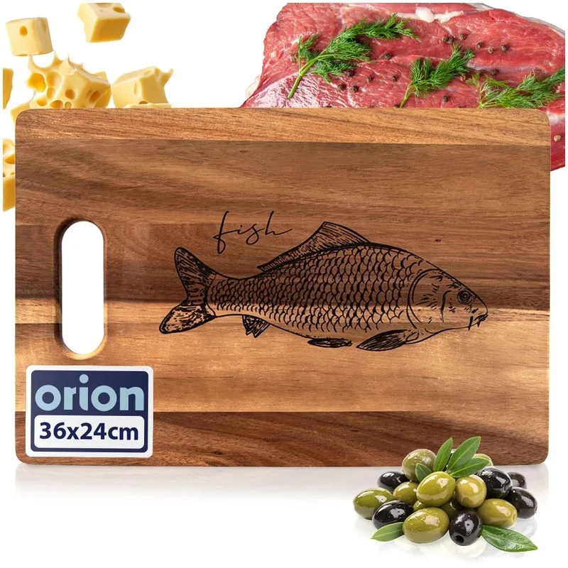 Deska Do Krojenia Akacjowa 36 x 24 cm Drewniana Uchwyt Fish MEBLIVA