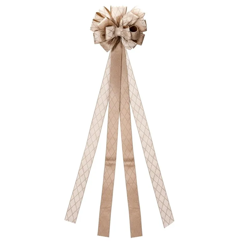 Duża Kokarda Zwieńczenie Choinki 130 cm Brokat MEBLIVA - Beżowo-Złota