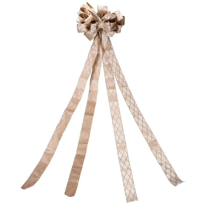 Duża Kokarda Zwieńczenie Choinki 130 cm Brokat MEBLIVA - Beżowo-Złota