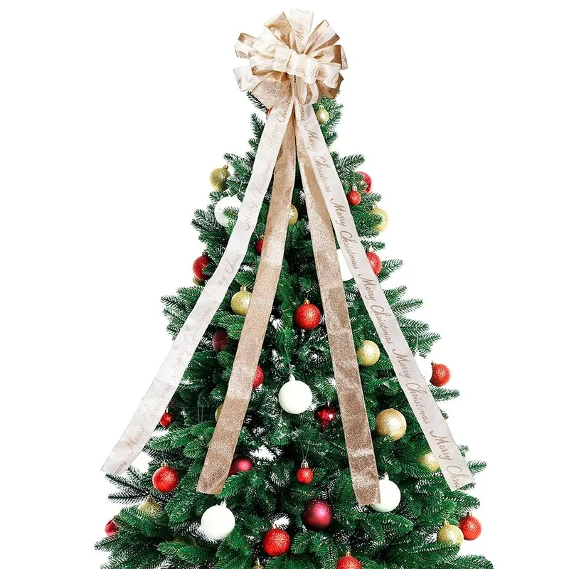 Duża Kokarda Zwieńczenie Choinki 130 cm Merry Christmas MEBLIVA - Kremowa