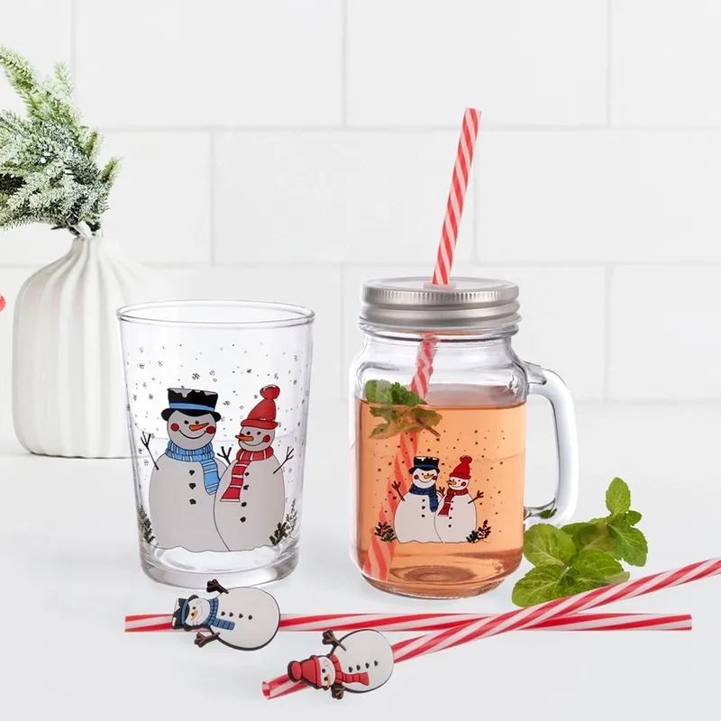 Duża Szklanka Zimowy Motyw Bałwanki 500ml Szkło Zmywarka MEBLIVA