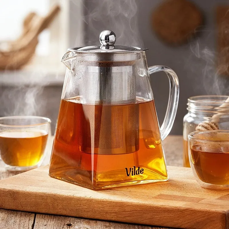 Dzbanek Szklany Zaparzacz Sitko Kwadrat 730ml Herbaty Ziół MEBLIVA
