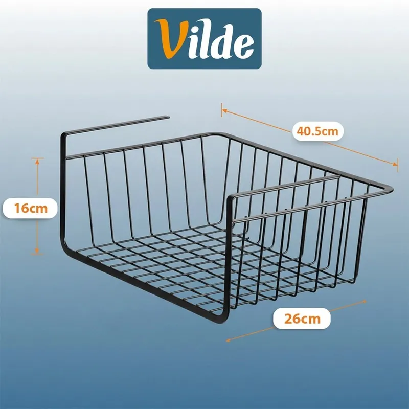 Koszyk Podwieszany Pod Półkę Metalowy 40 cm Z Haczykami MEBLIVA - Czarny