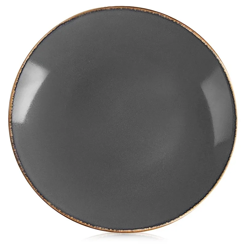 Talerz Deserowy 20,5 cm Ceramika Glaze Nakrapiany Zmywarka MEBLIVA - Szary