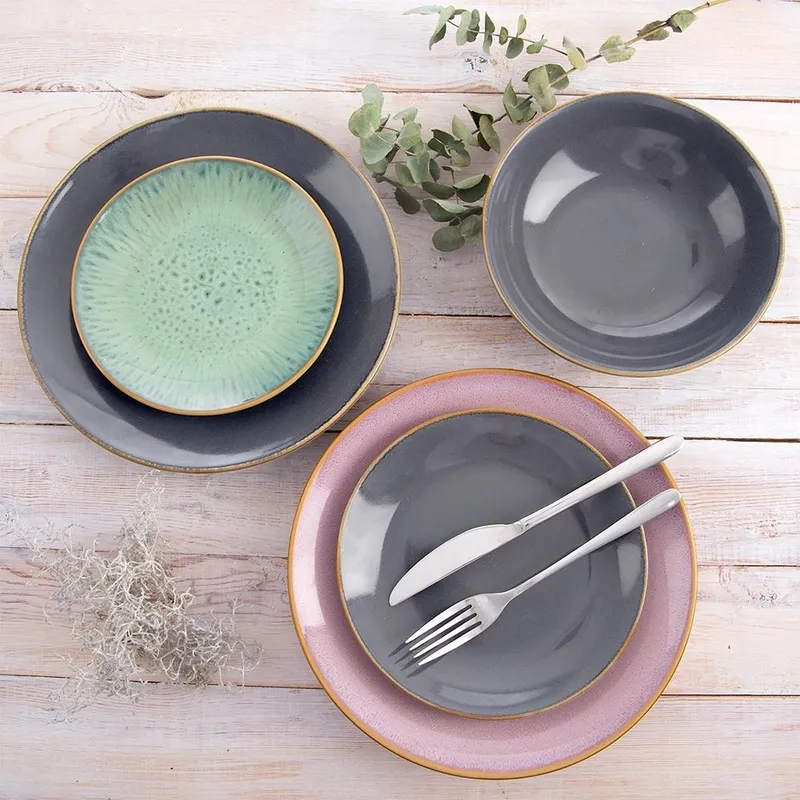Talerz Deserowy 20,5 cm Ceramika Glaze Nakrapiany Zmywarka MEBLIVA - Szary