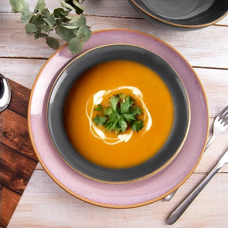 Talerz Głęboki 900 ml Ceramika Glaze Do Zup Makaronów MEBLIVA - Różowy