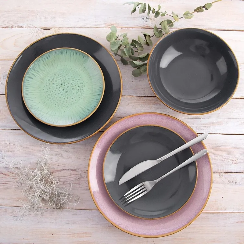 Talerz Obiadowy Płytki 27 cm Ceramika Glaze Nakrapiany MEBLIVA - Szary