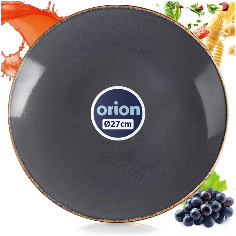 Talerz Obiadowy Płytki 27 cm Ceramika Glaze Nakrapiany MEBLIVA - Szary