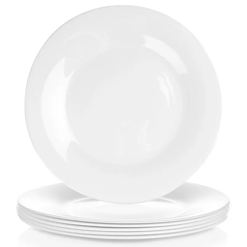 Talerze Obiadowe Płytkie Szkło 6 szt. 25,5 cm Opalowe MEBLIVA - Białe