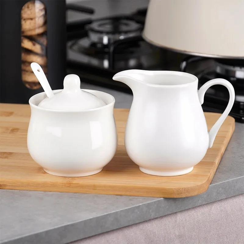 Zestaw Porcelanowy Mlecznik 250ml I Cukierniczka 230ml MEBLIVA - Białe