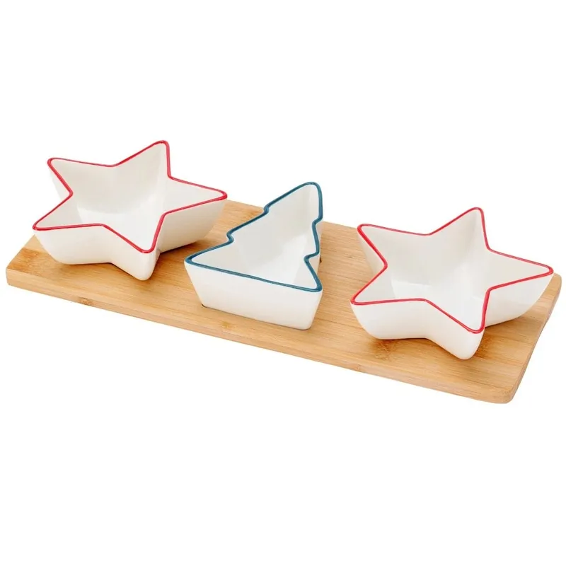 Zestaw Do Serwowania Przekąsek Gwiazda/Choinka 4 el. Porcelana MEBLIVA