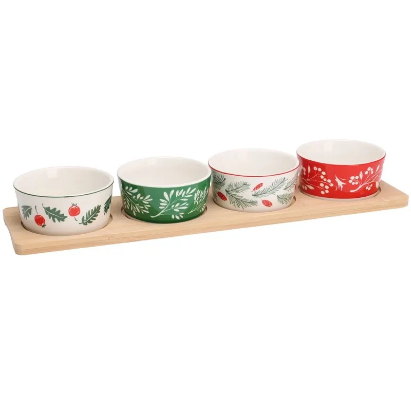 Zestaw Do Serwowania Świąteczne Wzory 5 el. Porcelana Bambus MEBLIVA