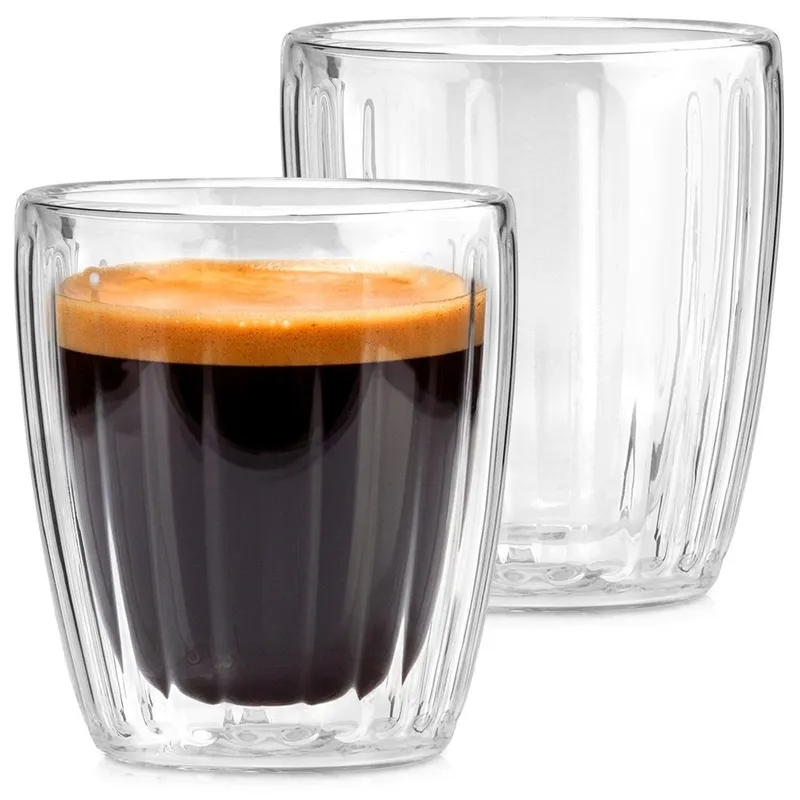 2 x Szklanka Termiczna Espresso 120ml Podwójne Szkło Paskowane MEBLIVA