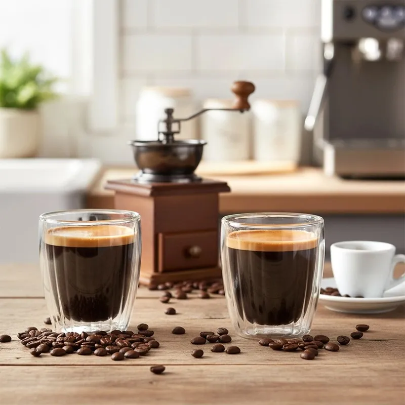 2 x Szklanka Termiczna Espresso 120ml Podwójne Szkło Paskowane MEBLIVA