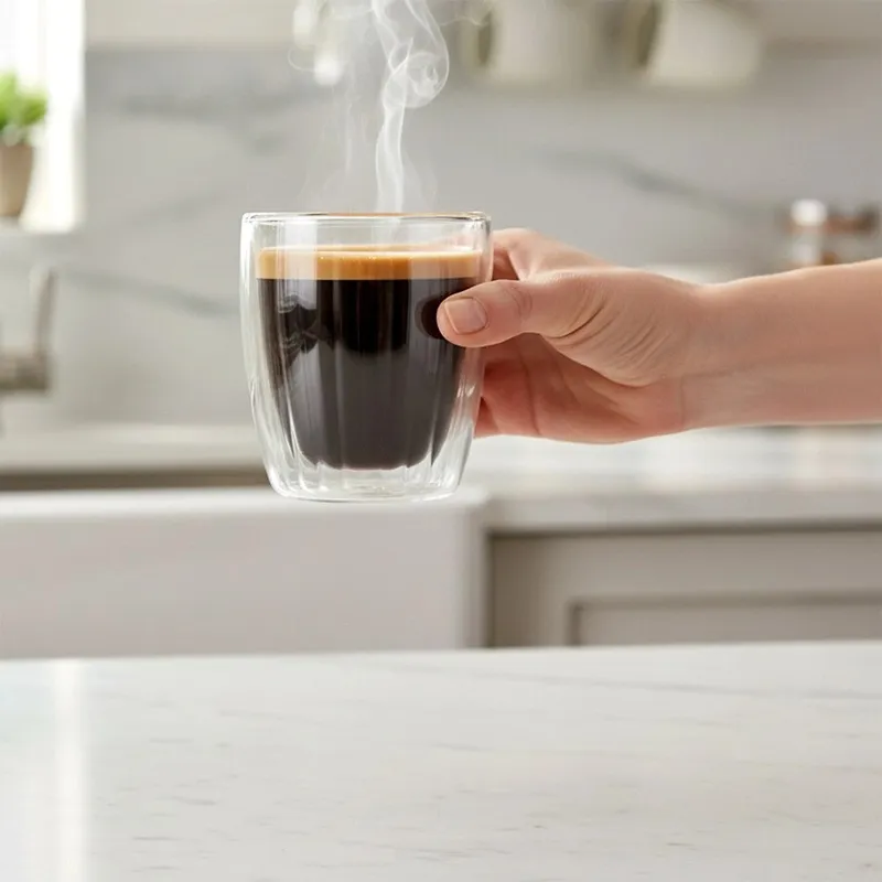 2 x Szklanka Termiczna Espresso 120ml Podwójne Szkło Paskowane MEBLIVA