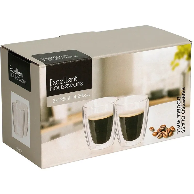 2 x Szklanka Termiczna Espresso 120ml Podwójne Szkło Paskowane MEBLIVA