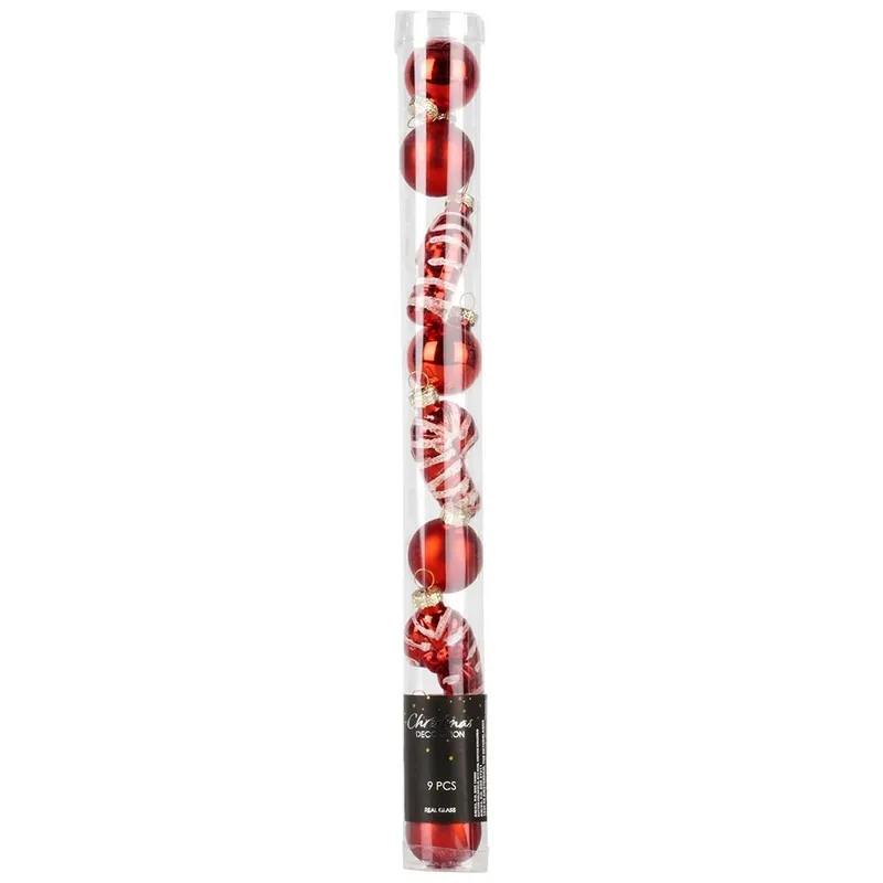 Bombki Szklane Zestaw 9 szt. 3 cm Dekoracja Choinkowa MEBLIVA - Czerwone