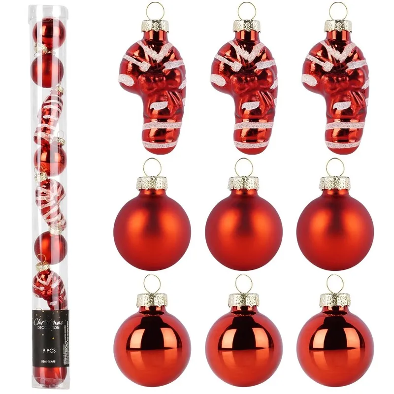 Bombki Szklane Zestaw 9 szt. 3 cm Dekoracja Choinkowa MEBLIVA - Czerwone