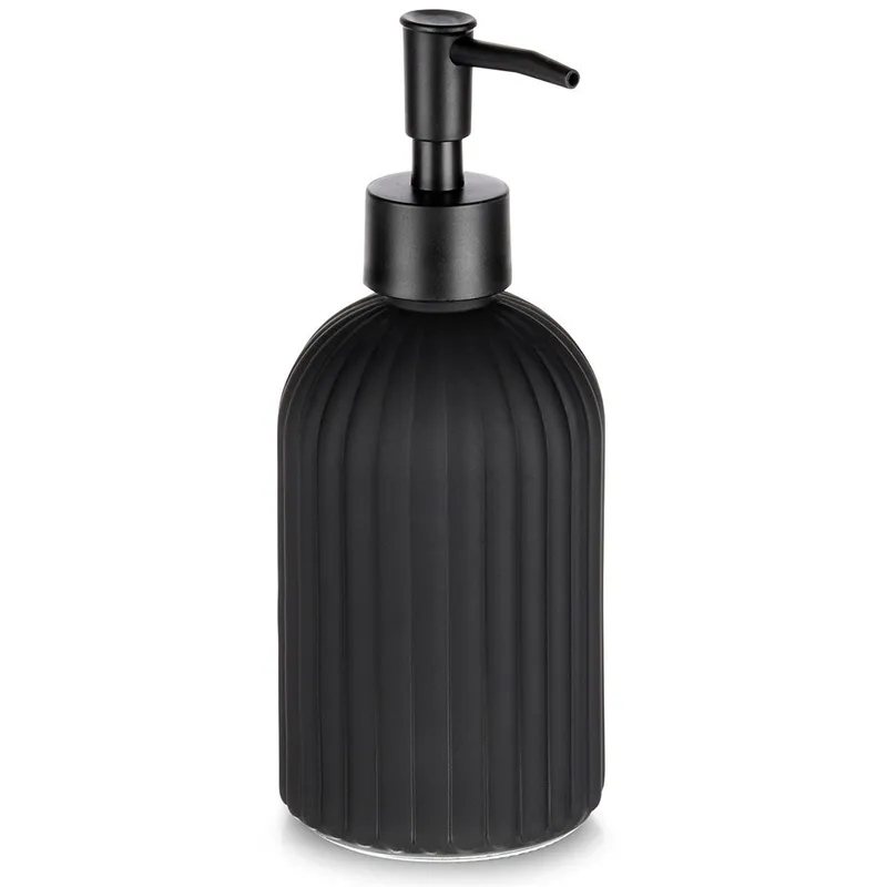 Dozownik Do Mydła Czarny Mat Szklany Ryflowany 400 ml Łazienka MEBLIVA