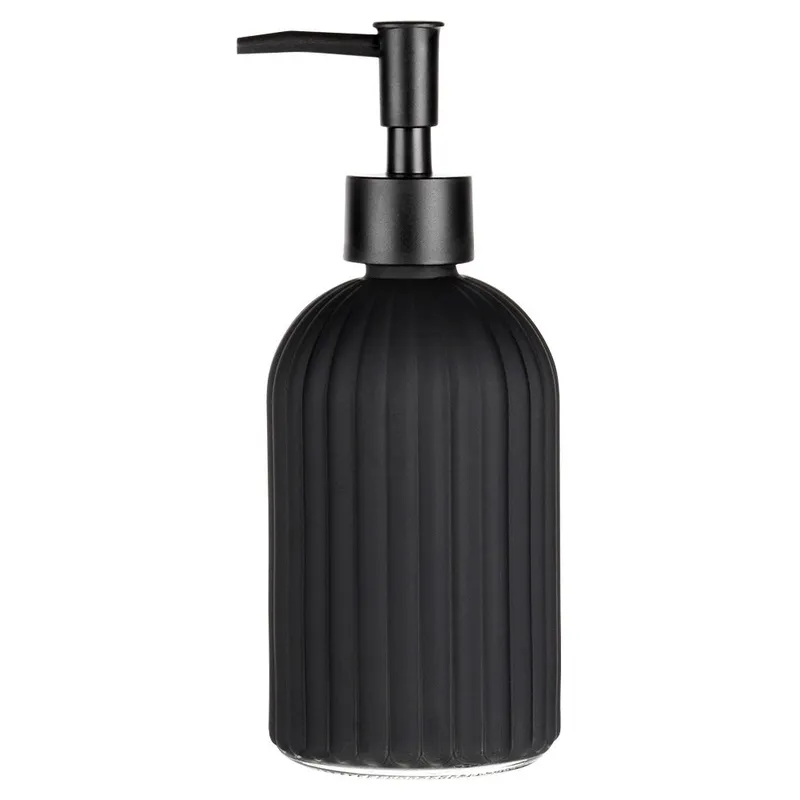 Dozownik Do Mydła Czarny Mat Szklany Ryflowany 400 ml Łazienka MEBLIVA