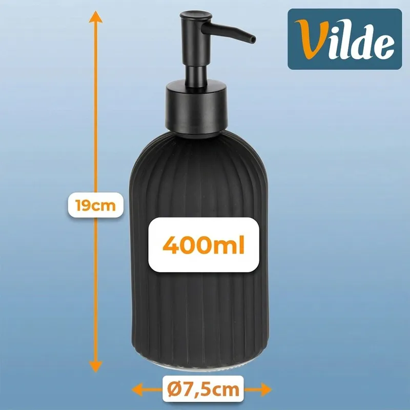 Dozownik Do Mydła Czarny Mat Szklany Ryflowany 400 ml Łazienka MEBLIVA