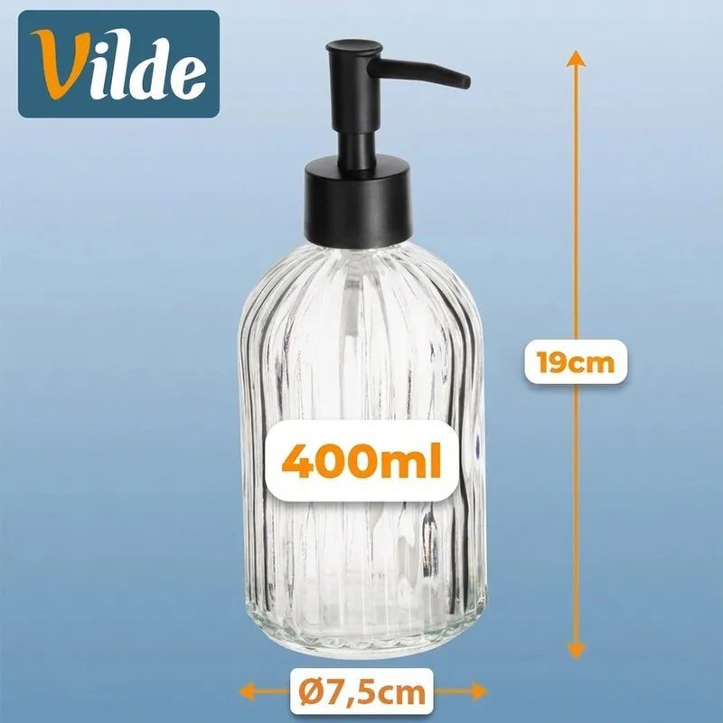 Dozownik Do Mydła Przezroczysty Szklany Ryflowany 400 ml MEBLIVA