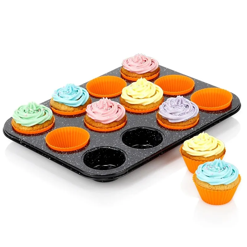 Forma Granitowa Do Muffinek 12 Gniazd + 12 Silikonowych Foremek MEBLIVA