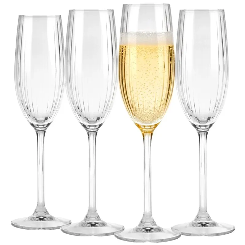 Kieliszki Do Szampana Prosecco 4 szt. 210 ml Szkło Wzór Paski MEBLIVA