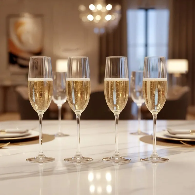 Kieliszki Do Szampana Prosecco 4 szt. 210 ml Szkło Wzór Paski MEBLIVA