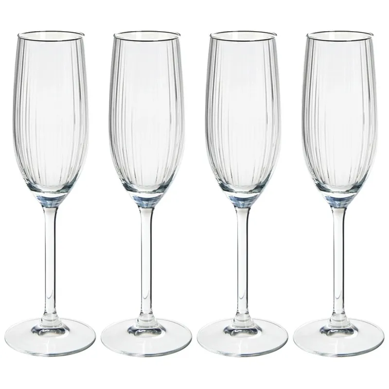 Kieliszki Do Szampana Prosecco 4 szt. 210 ml Szkło Wzór Paski MEBLIVA