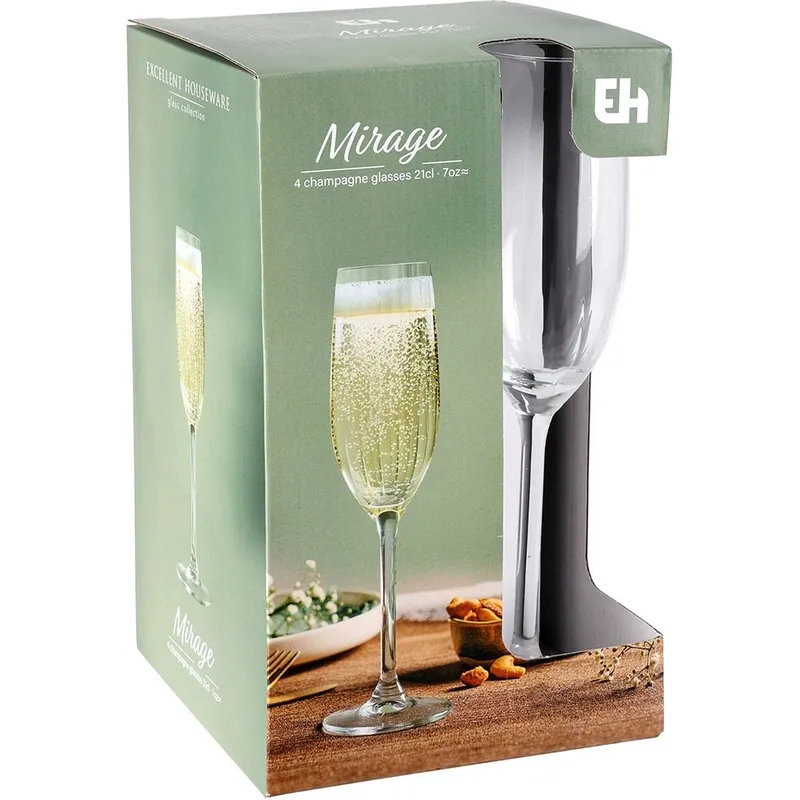 Kieliszki Do Szampana Prosecco 4 szt. 210 ml Szkło Wzór Paski MEBLIVA