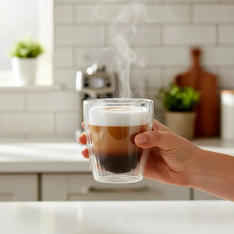 Komplet 2 Szklanek Termicznych 230ml Podwójne Szkło Paskowane Kawa MEBLIVA