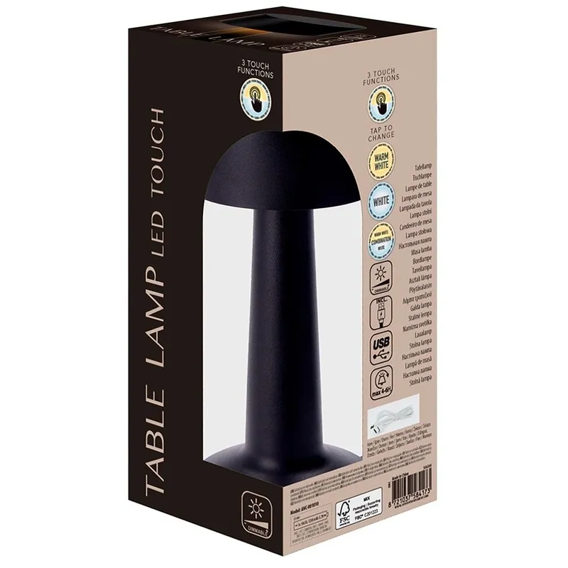 Lampka Stołowa LED 21 cm Akumulator 3 Tryby Ściemnianie MEBLIVA - Czarna
