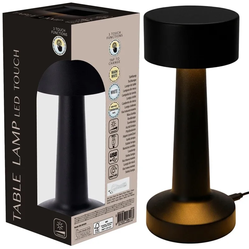 Lampka Stołowa LED 21 cm Akumulator 3 Tryby Ściemnianie MEBLIVA - Czarna