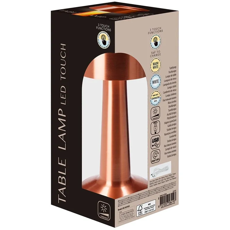 Lampka Stołowa LED 21 cm Akumulator 3 Tryby Ściemnianie USB MEBLIVA - Złota
