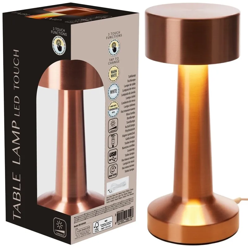 Lampka Stołowa LED 21 cm Akumulator 3 Tryby Ściemnianie USB MEBLIVA - Złota