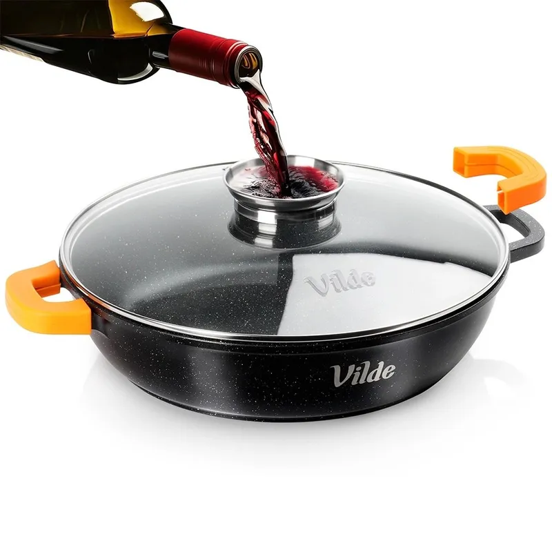 Patelnia Głęboka Granitowa 4,7 l 32 cm Pokrywka Aroma Dozownik MEBLIVA